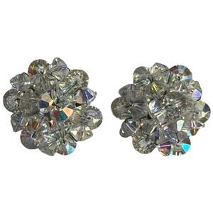 Vintage 1980s Aurora Borealis Crystal Cluster Clip-On Earrings